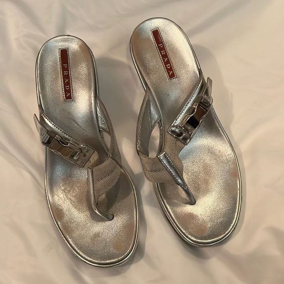 Prada Shoes - Prada Silver Heeled Sandals